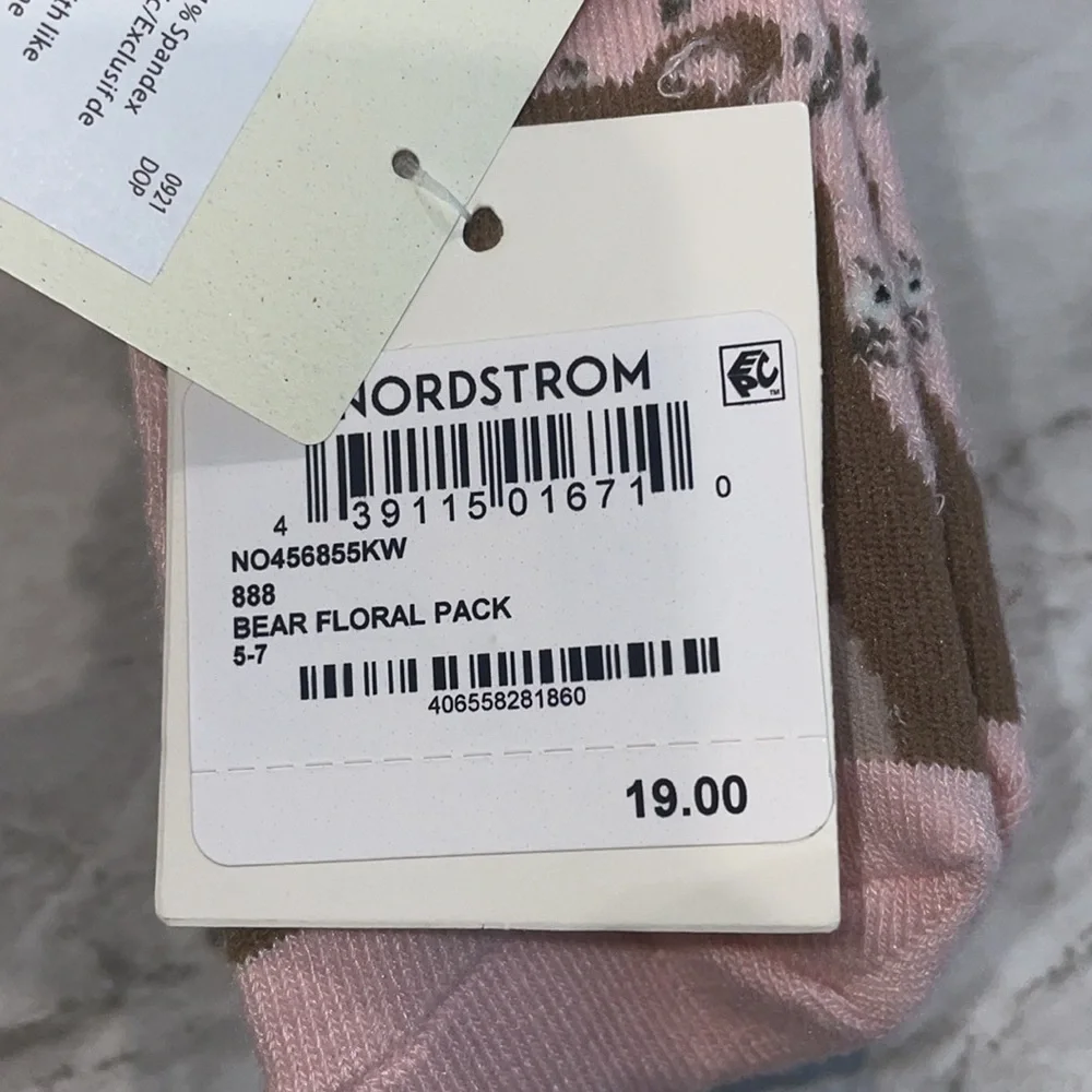 NWT Tucker + Tate baby socks set of six bear floral pack Size 5-7 months